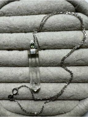 Sterling Silver Clear Crystal Point Necklace with Moldavite Accent